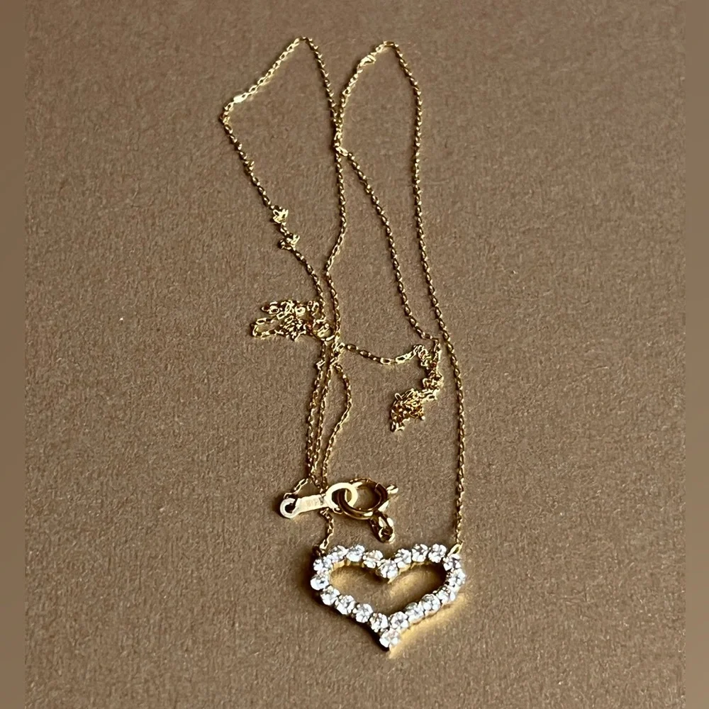 K18 yellow gold natural diamond heart necklace - Picture 1 of 12
